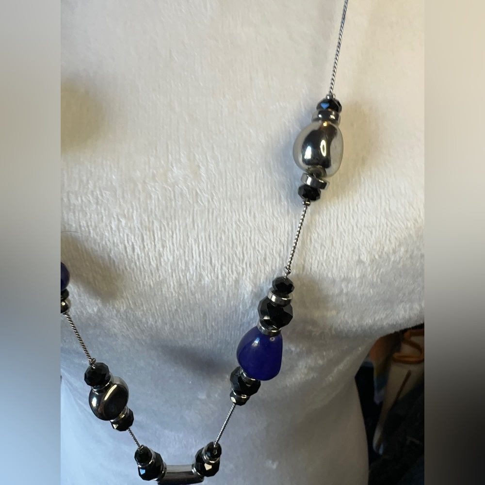 Chino’s Blue and Black Silver Long Adjustable Necklace 20” NWT - Picture 3 of 6